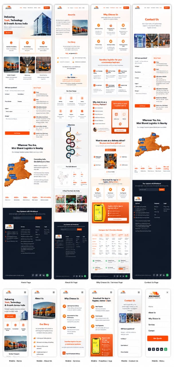 Services & pricing pages - logistics offerings and franchise models were clearly structured